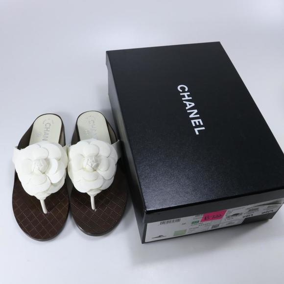 Fabric White Classic Camelia Flower Logo Thong Sandals Flip Flops B722 - Picture 4 of 12